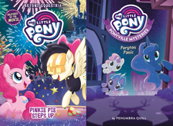 Size: 1028x750 | Tagged: source needed, safe, lilymoon, pinkie pie, princess luna, songbird serenade, sweetie belle, alicorn, earth pony, peryton, pony, my little pony: the movie, book, book cover, canterlot, comic, comic cover, cover, monster, party, peryton panic, pinkie pie steps up, ponyville, ponyville mysteries, shadow, smartyhoof