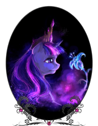 Size: 1024x1313 | Tagged: safe, artist:elkaart, derpibooru import, twilight sparkle, twilight sparkle (alicorn), alicorn, pony, bust, elements of harmony, female, flower, mare, portrait, solo