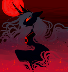 Size: 580x620 | Tagged: safe, artist:creeate97, princess luna, alicorn, pony, blood moon, female, full moon, glowing eyes, mare, moon, partial color, solo