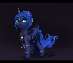 Size: 1400x1200 | Tagged: safe, artist:joan-grace, princess luna, alicorn, pony, alternate hairstyle, clothes, dress, female, jewelry, mare, regalia, solo