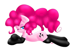 Size: 911x618 | Tagged: safe, artist:fatcakes, pinkie pie, earth pony, pony, kinkie pie, latex, one eye closed, solo