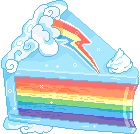 Size: 140x134 | Tagged: safe, artist:jousan, rainbow dash, cake, custom, cutie mark, pixel art, pixel bubbles, solo, species swap