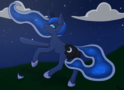 Size: 1575x1149 | Tagged: safe, artist:chagold, princess luna, alicorn, pony, cloud, night, solo, starry night