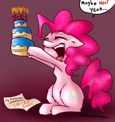 Size: 1178x1249 | Tagged: safe, artist:fatcakes, pinkie pie, earth pony, pony, 30 minute art challenge, cake, eyes closed, new year, open mouth, tongue out