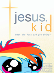 Size: 536x715 | Tagged: safe, rainbow dash, pegasus, pony, cross, filly, filly rainbow dash, frown, sad, solo, vulgar, wat, younger