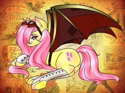 Size: 1280x956 | Tagged: safe, artist:fatcakes, fluttershy, pegasus, pony, alternative wings, goggles, spats, steampunk