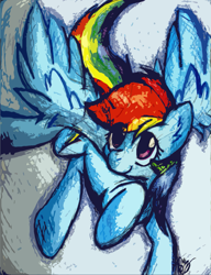 Size: 1113x1451 | Tagged: safe, artist:iroxykun, rainbow dash, pegasus, pony, female, mare, simple background, solo