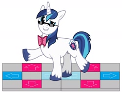 Size: 1280x972 | Tagged: safe, artist:disneymarvel96, edit, shining armor, pony, unicorn, bowtie, dance dance revolution, dancing, hoof in air, legs in air, simple background, smiling, smirk, sunglasses, vector, vector edit, white background