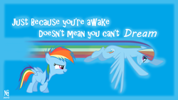 Size: 1366x768 | Tagged: safe, artist:ngnolangray, rainbow dash, pegasus, pony, filly, flying, quote, vector, wallpaper