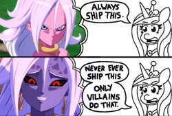 Size: 696x471 | Tagged: safe, artist:threetwotwo32232, princess cadance, alicorn, pony, always ship this, android 21, anime, comic, dragon ball, dragon ball fighterz, exploitable meme, meme, my hero academia, non-mlp shipping, parody, princess of shipping, shipper on deck, shipping