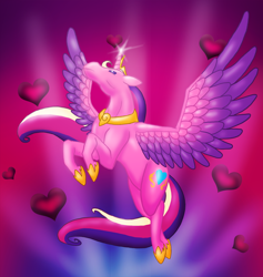 Size: 1000x1054 | Tagged: safe, artist:cryophase, princess cadance, alicorn, pony, cutie mark, flying, heart, jewelry, regalia, solo