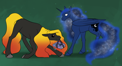 Size: 1100x600 | Tagged: safe, artist:foxenawolf, princess luna, oc, alicorn, pony, bowing, fanfic, fanfic art, present, simple background