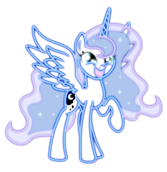 Size: 5873x6062 | Tagged: safe, artist:kp-shadowsquirrel, artist:stay gold, princess luna, alicorn, pony, absurd resolution, ethereal mane, eyestrain warning, neon, raised hoof, simple background, starry mane, transparent background