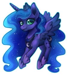 Size: 1000x1100 | Tagged: safe, artist:sertralite, princess luna, alicorn, pony, chibi, ethereal mane, female, jewelry, mare, regalia, simple background, smiling, starry mane, transparent background