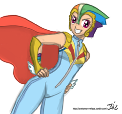 Size: 1280x1200 | Tagged: safe, artist:johnjoseco, rainbow dash, human, colored, costume, humanized