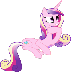 Size: 5180x5230 | Tagged: safe, artist:90sigma, edit, editor:slayerbvc, princess cadance, alicorn, pony, absurd resolution, accessory-less edit, barehoof, female, mare, missing accessory, nude edit, nudity, on side, simple background, solo, thinking, transparent background, underhoof, vector, vector edit