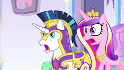 Size: 1920x1080 | Tagged: safe, screencap, princess cadance, shining armor, alicorn, pony, unicorn, the beginning of the end, female, horn, male, mare, stallion