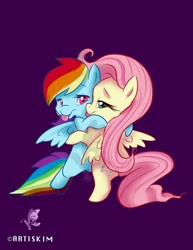 Size: 1105x1430 | Tagged: safe, artist:kimistrylooneyartis, fluttershy, rainbow dash, pegasus, pony, bedroom eyes, female, flutterdash, lesbian, shipping, simple background, tongue out