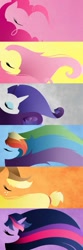 Size: 427x1280 | Tagged: safe, artist:becauseimpink, derpibooru import, applejack, fluttershy, pinkie pie, rainbow dash, rarity, twilight sparkle, earth pony, pegasus, pony, unicorn, eyes closed, mane six, minimalist, profile, set, windswept mane