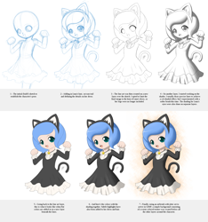 Size: 1868x2000 | Tagged: safe, artist:jdan-s, princess luna, human, bell, cat bell, cat ears, clothes, dress, female, humanized, looking at you, patreon, princess mewna, progress, progression, solo, woona, younger