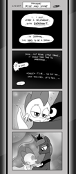 Size: 1451x3300 | Tagged: safe, artist:loreto-arts, princess luna, spike, alicorn, dragon, pony, comic:friendship is innuendo, comic:friendship is innuendo vol. 2, comic, monochrome, older, older spike, winged spike