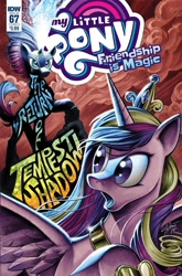 Size: 1054x1600 | Tagged: safe, artist:andypriceart, idw, princess cadance, tempest shadow, alicorn, pony, unicorn, my little pony: the movie, spoiler:comic, spoiler:comic67, comic cover, cover art, crown, duo, jewelry, regalia, sparking horn