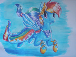 Size: 900x675 | Tagged: safe, artist:paper-aschenstern, rainbow dash, pegasus, pony, clothes, dress, gala dress, traditional art