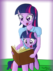 Size: 1280x1707 | Tagged: safe, artist:thealjavis, derpibooru import, twilight sparkle, equestria girls, book, human ponidox