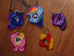 Size: 4608x3456 | Tagged: safe, artist:crystaltheechidna, big macintosh, fluttershy, princess luna, rainbow dash, twilight sparkle, irl, jewelry, necklace, perler beads, photo