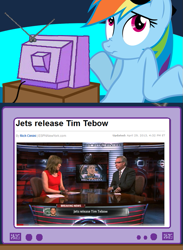 Size: 563x769 | Tagged: safe, rainbow dash, pegasus, pony, american football, exploitable meme, news, nfl, shrug, sports, tv meme