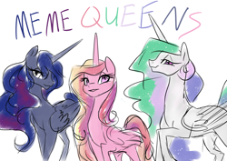 Size: 1770x1253 | Tagged: safe, artist:candasaurus, princess cadance, princess celestia, princess luna, alicorn, pony, ethereal mane, female, looking at you, mare, simple background, smiling, trio, white background