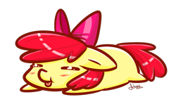 Size: 1011x628 | Tagged: safe, artist:fatcakes, apple bloom, :p, blushing, bow, chubbie, cute, hair bow, simple background, solo, tongue out, transparent background