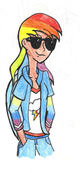 Size: 475x1000 | Tagged: safe, artist:ieatidiots, rainbow dash, humanized, skinny, sunglasses, traditional art