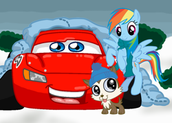 Size: 1289x923 | Tagged: safe, artist:nerdrodder, rainbow dash, pegasus, pony, car, cars (pixar), crossover, lightning mcqueen, littlest pet shop, pixar