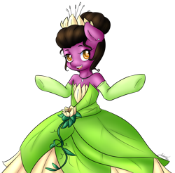 Size: 1280x1262 | Tagged: safe, artist:fatcakes, pony, bipedal, clothes, disney, disney princess, dress, ponified, simple background, solo, the princess and the frog, tiana, transparent background