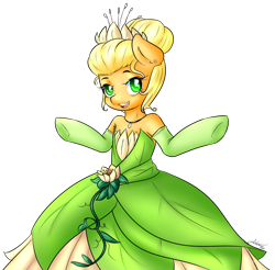 Size: 1280x1262 | Tagged: safe, artist:fatcakes, applejack, earth pony, pony, semi-anthro, clothes, crossover, disney, disney princess, dress, simple background, solo, the princess and the frog, tiana, transparent background