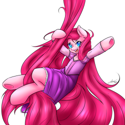 Size: 1280x1280 | Tagged: safe, artist:fatcakes, pinkie pie, earth pony, pony, clothes, crossover, disney, disney princess, dress, impossibly long hair, long hair, pinkamena diane pie, rapunzel, simple background, solo, tangled (disney), transparent background