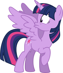 Size: 8608x10000 | Tagged: safe, artist:kysss90, derpibooru import, twilight sparkle, twilight sparkle (alicorn), alicorn, pony, .svg available, absurd resolution, faic, female, looking back, mare, raised leg, simple background, solo, spread wings, transparent background, vector