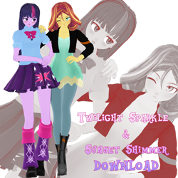 Size: 894x894 | Tagged: safe, artist:nanasui, derpibooru import, sunset shimmer, twilight sparkle, equestria girls, 3d, download at source, mmd, uncanny