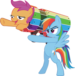 Size: 900x915 | Tagged: safe, rainbow dash, scootaloo, pegasus, pony, cannon, cannon ponies, female, filly, mare, rocket launcher