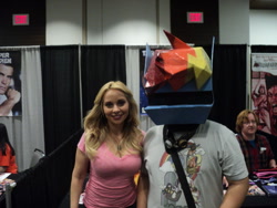 Size: 900x675 | Tagged: safe, artist:ninjapaul, rainbow dash, human, .mov, convention, cosplay, irl, irl human, photo, tara strong