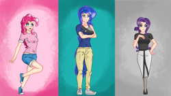 Size: 1920x1080 | Tagged: safe, artist:jos-rofe, pinkie pie, princess luna, rarity, human, clothes, converse, humanized, shoes, sneakers