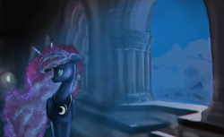 Size: 2730x1667 | Tagged: safe, artist:majorlaughmaster, princess luna, alicorn, pony, female, mare, night, solo, window