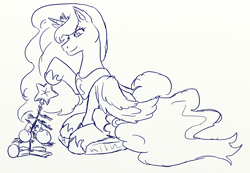 Size: 1500x1040 | Tagged: safe, artist:lavilovi, princess luna, alicorn, pony, christmas, christmas tree, holiday, sketch, tree