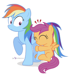 Size: 960x1040 | Tagged: safe, artist:dm29, rainbow dash, scootaloo, pegasus, pony, cute, cutealoo, duo, hug, leg hug, simple background, transparent background