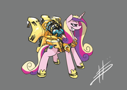 Size: 3508x2480 | Tagged: safe, artist:pencilbrony, princess cadance, alicorn, pony, armor, engine, grin, rocket, smiling, solo