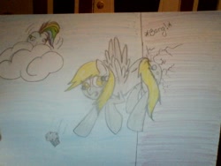 Size: 640x480 | Tagged: safe, artist:rainistorm, derpy hooves, rainbow dash, pegasus, pony, cloud, cloudy, female, mare, photo, traditional art