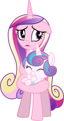 Size: 4076x7746 | Tagged: safe, artist:chrzanek97, edit, editor:slayerbvc, princess cadance, princess flurry heart, alicorn, pony, the crystalling, absurd resolution, accessory-less edit, baby, baby pony, barehoof, cute, female, filly, floppy ears, flurrybetes, holding a pony, mare, missing accessory, mother and child, mother and daughter, parent and child, simple background, transparent background, vector, vector edit