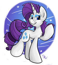 Size: 900x1000 | Tagged: safe, artist:luximus17, rarity, pony, unicorn, chest fluff, female, head turn, looking at you, mare, raised hoof, smiling, solo, standing