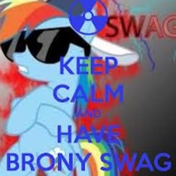 Size: 500x500 | Tagged: safe, rainbow dash, pegasus, pony, blue coat, female, image macro, mare, multicolored mane, needs more jpeg, solo, swag